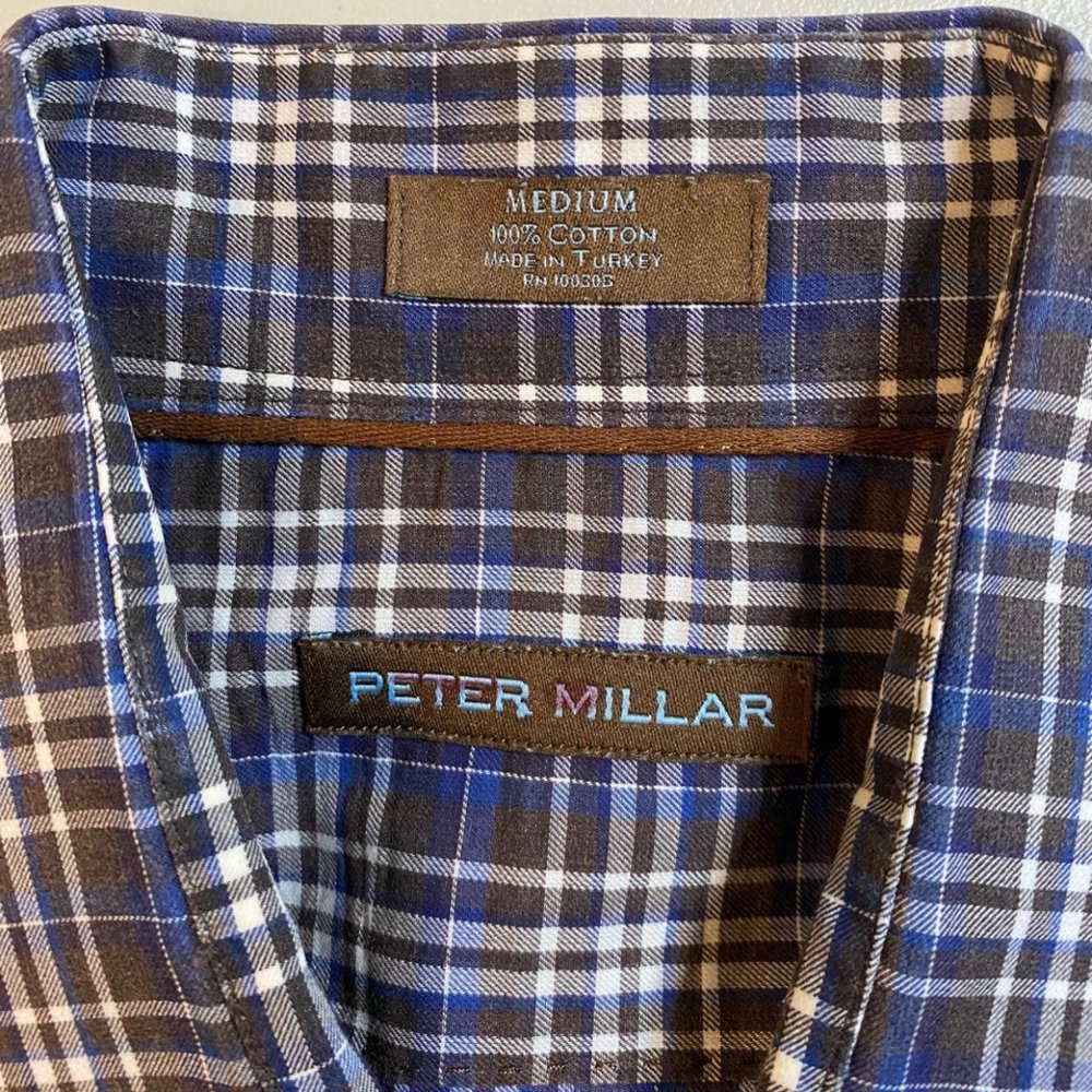 Peter Millar Brown Plaid Dress Casual Long Sleeve Button Up Shirt Men's Size Med - Picture 4 of 10